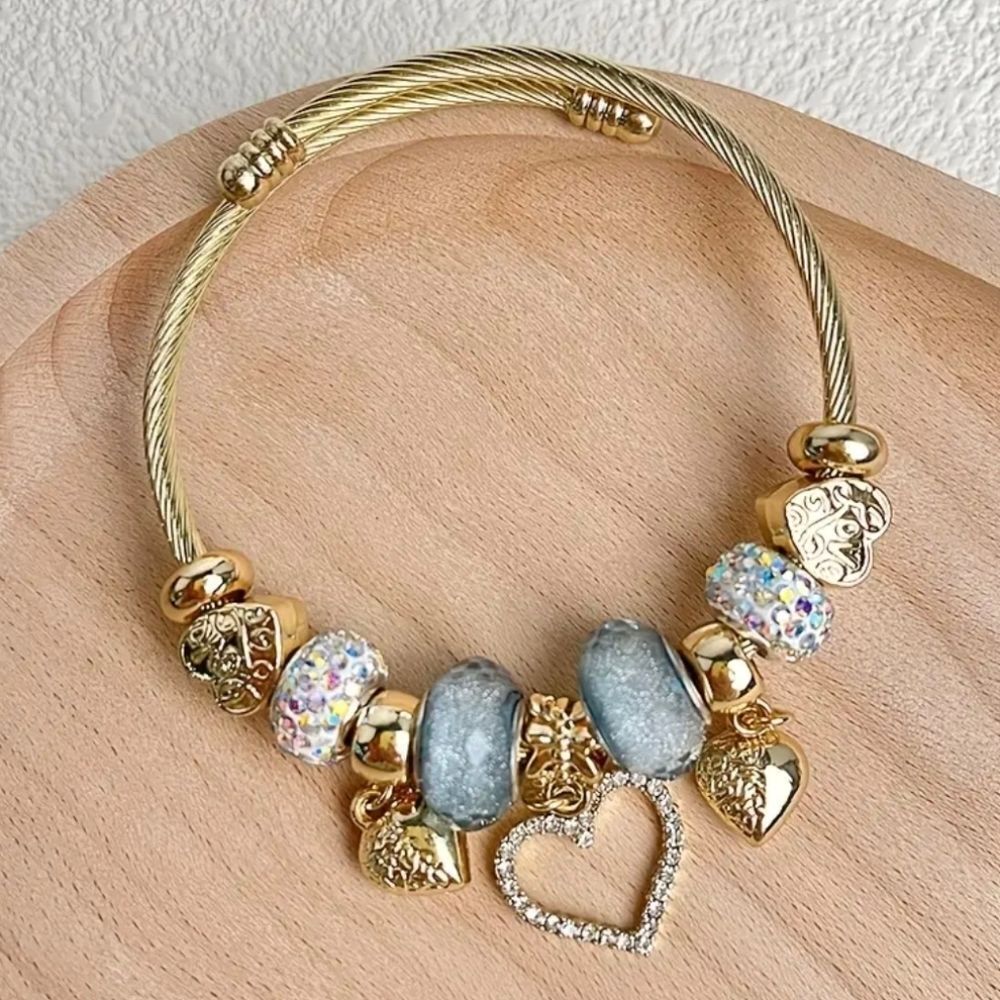 Titanium Steel Heart Love Diamond Charm Bracelet